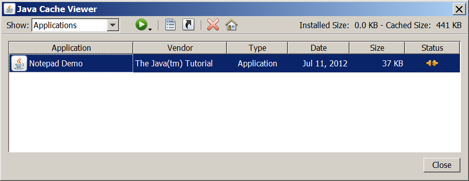 A screen shot of the Java Cache Viewer application